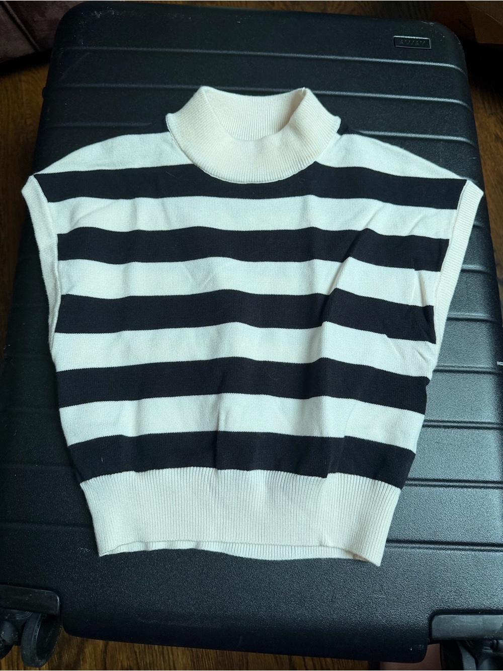 Striped Black and White Mock Neck Women’s Sweater Cropped